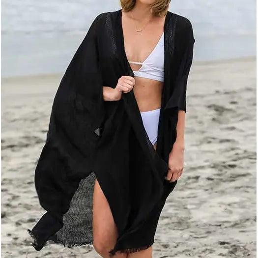 Local Beach Luxe Kimono Cover Up - Black - One Size