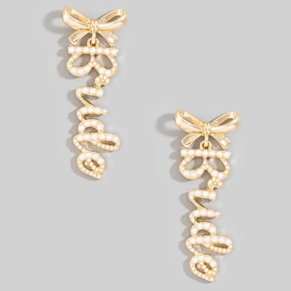 Pearl Pave Bride and Bow Stud Dangle - A.S.
