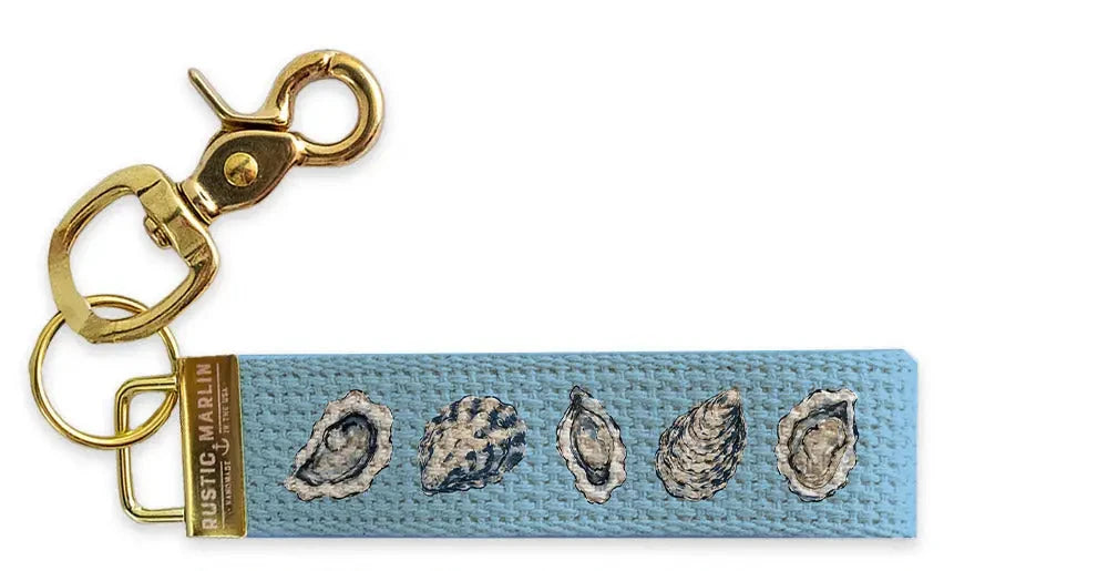 Isle of Palms Blue & Gold Coastal Oyster Keychain