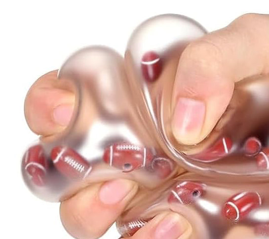 Clear Squishy Ball with Football Acrylic Beads Inside - Squish Sensory Toy - 2.36 Inch - Ages 6+