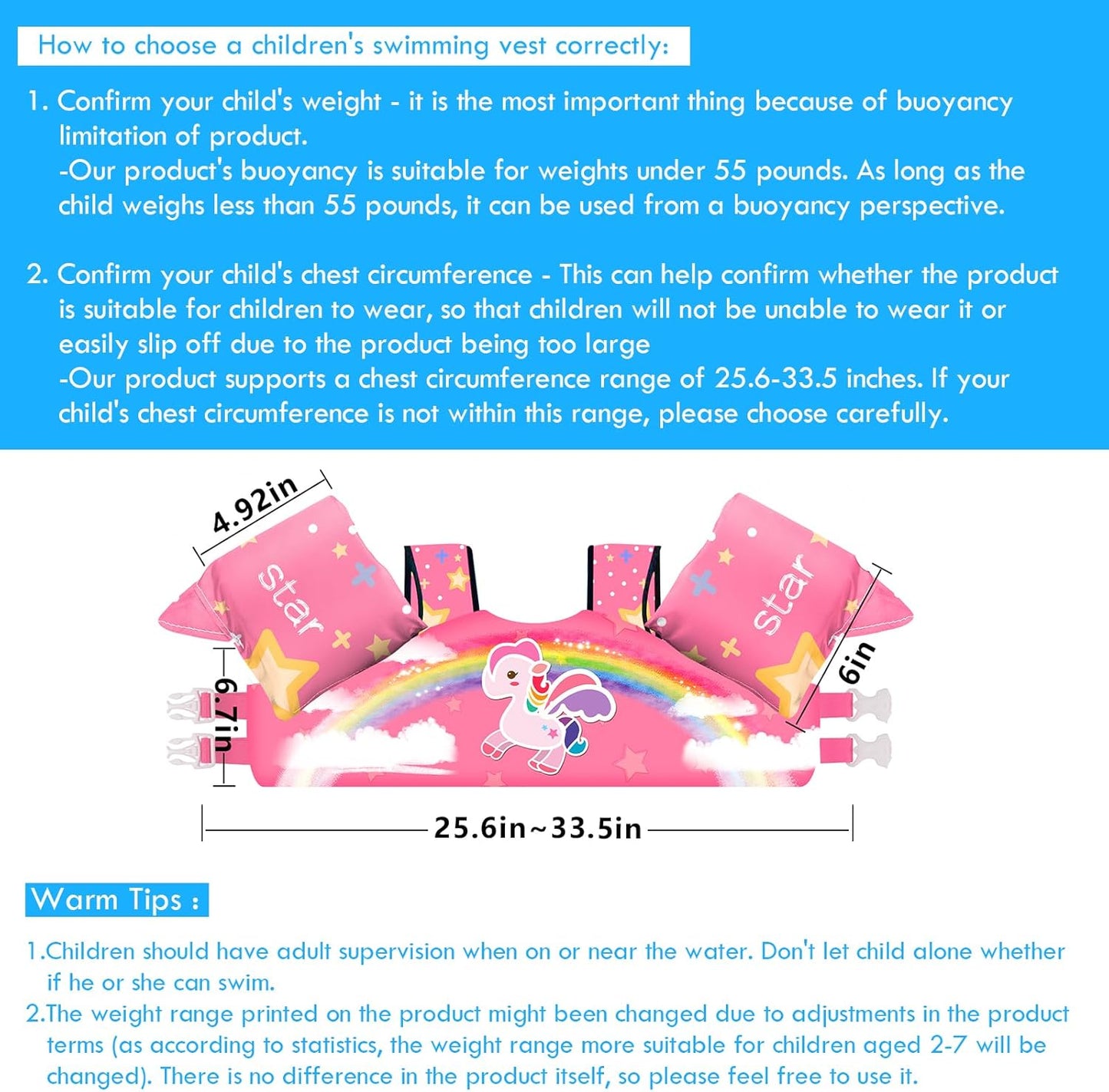 Chriffer Kids Unicorn Swim Vest Life Jacket for 30-55 Pounds Boys and Girls, Toddler Floaties with Shoulder Harness Arm Wings for 2-7 Years Old