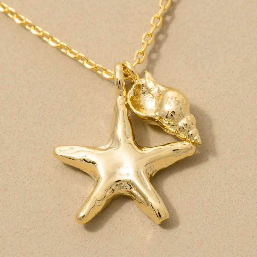 18K Gold Starfish Shell Charm Pendant Necklace - A.S.