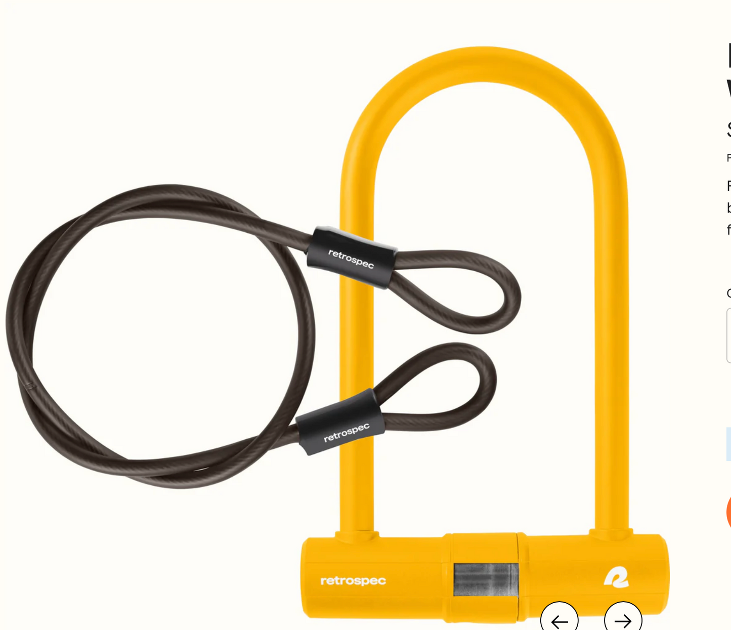 Retrospec Lookout U-Lock Key and Cable - 14mm 9"x4" + 10mm 4' Cable - w/bracket