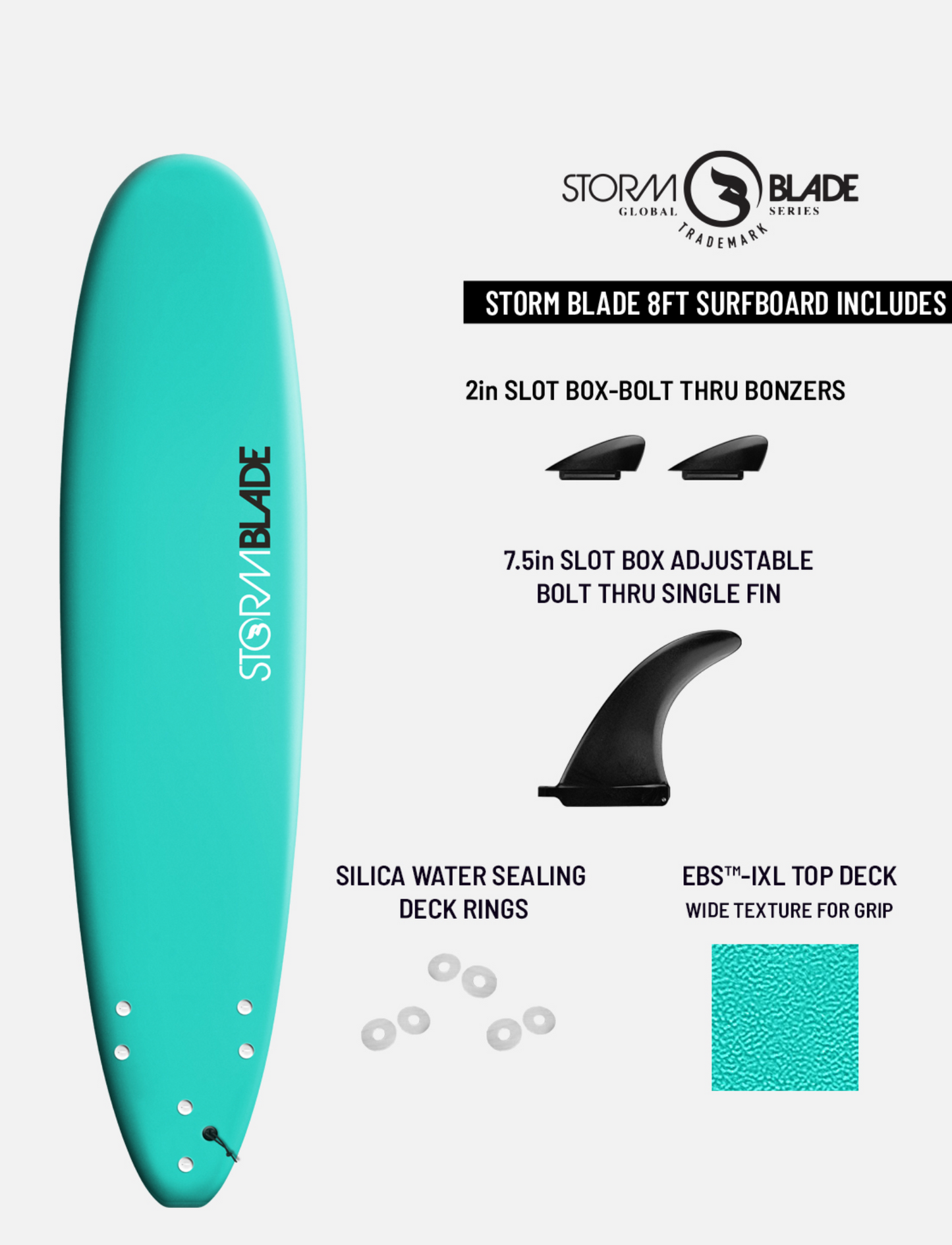 Storm Blade 8ft Surfboard Turquoise