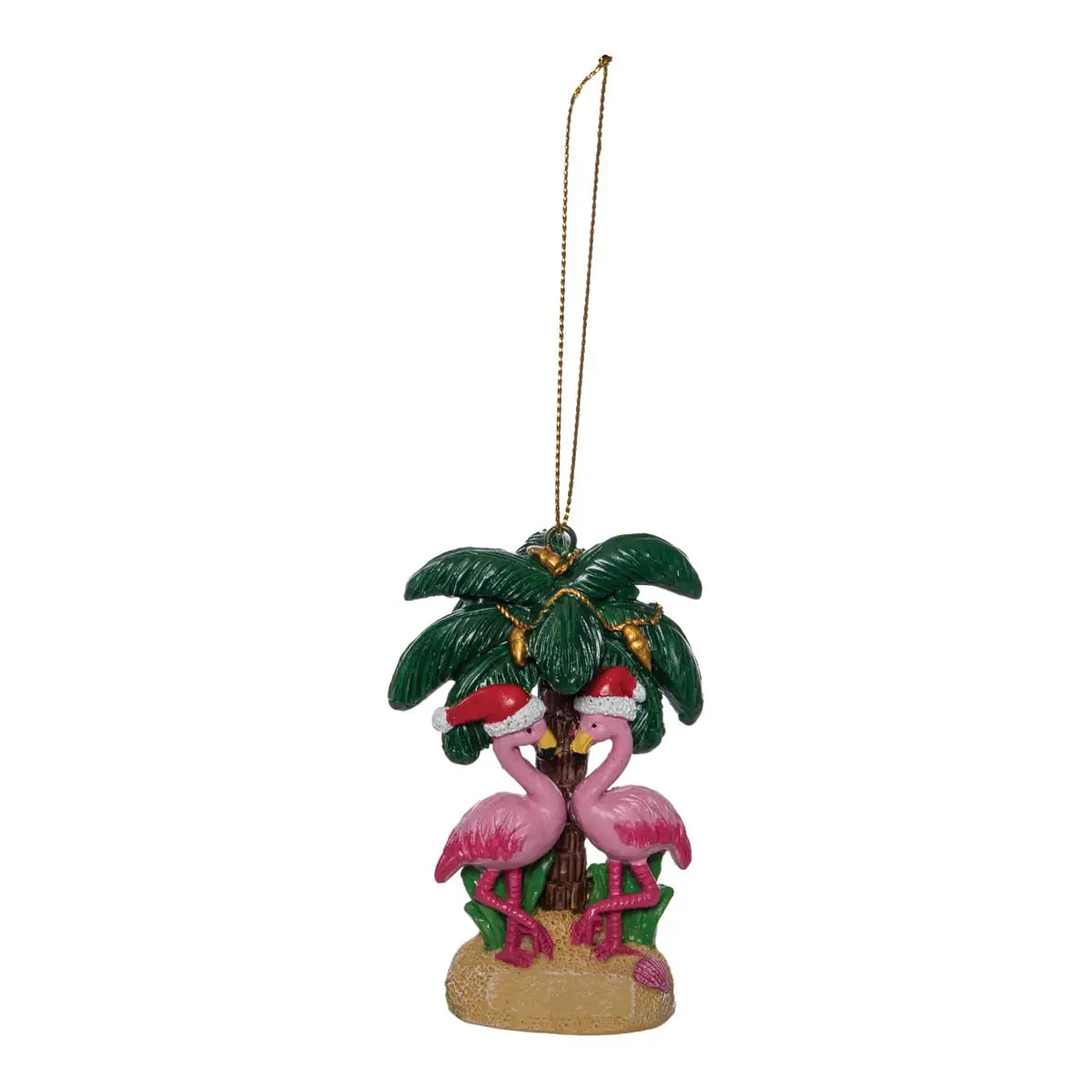 Tropical Charm Christmas Palm with 2 Flamingos Ornament