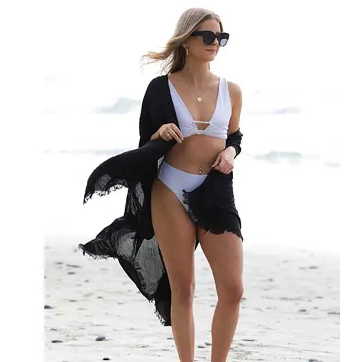 Local Beach Luxe Kimono Cover Up - Black - One Size