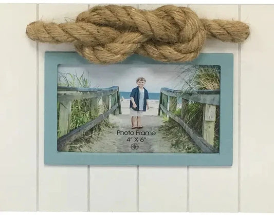 White & Teal Blue with Rope 4" X 6" Picture Frame