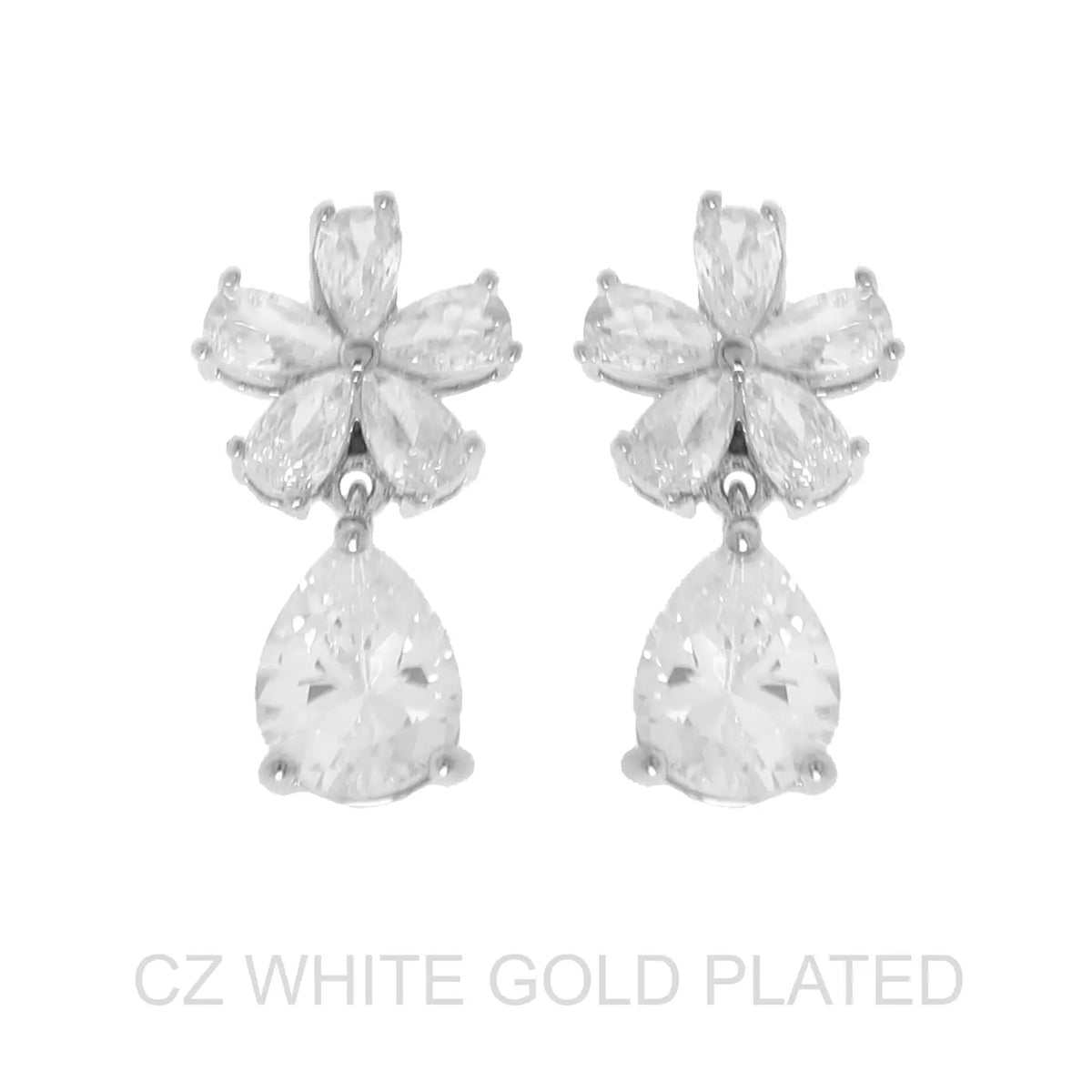 2-Tier Gold-Plated Floral Teardrop Earrings - Silver