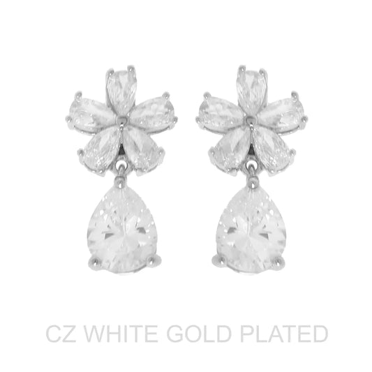 2-Tier Gold-Plated Floral Teardrop Earrings - Silver