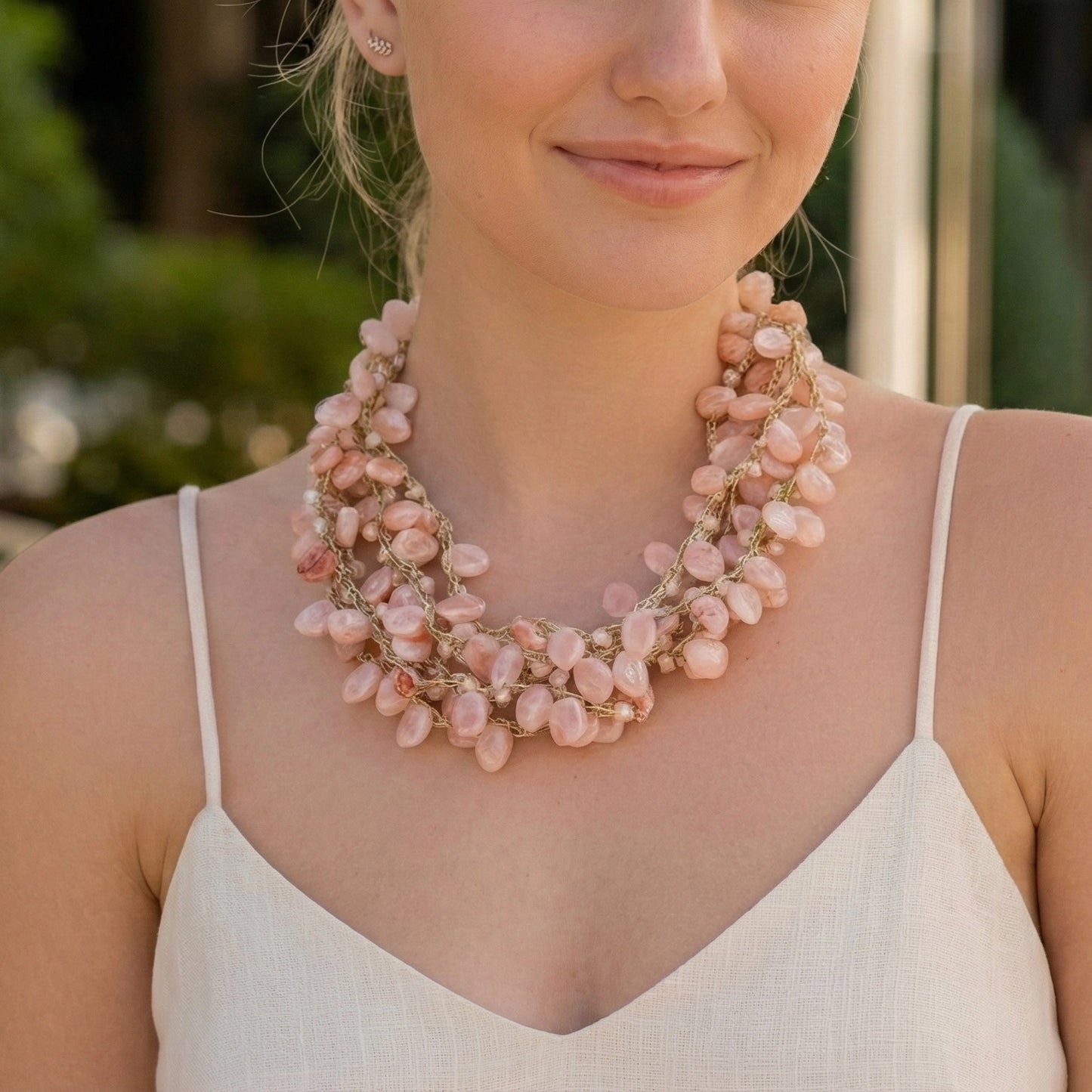 Pink Coastal Beaded Collar Necklace