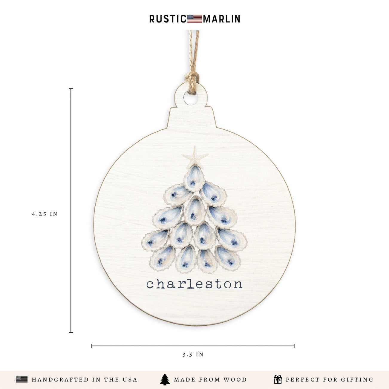 Isle of Palms Coastal Oyster Holiday Tree Ornament