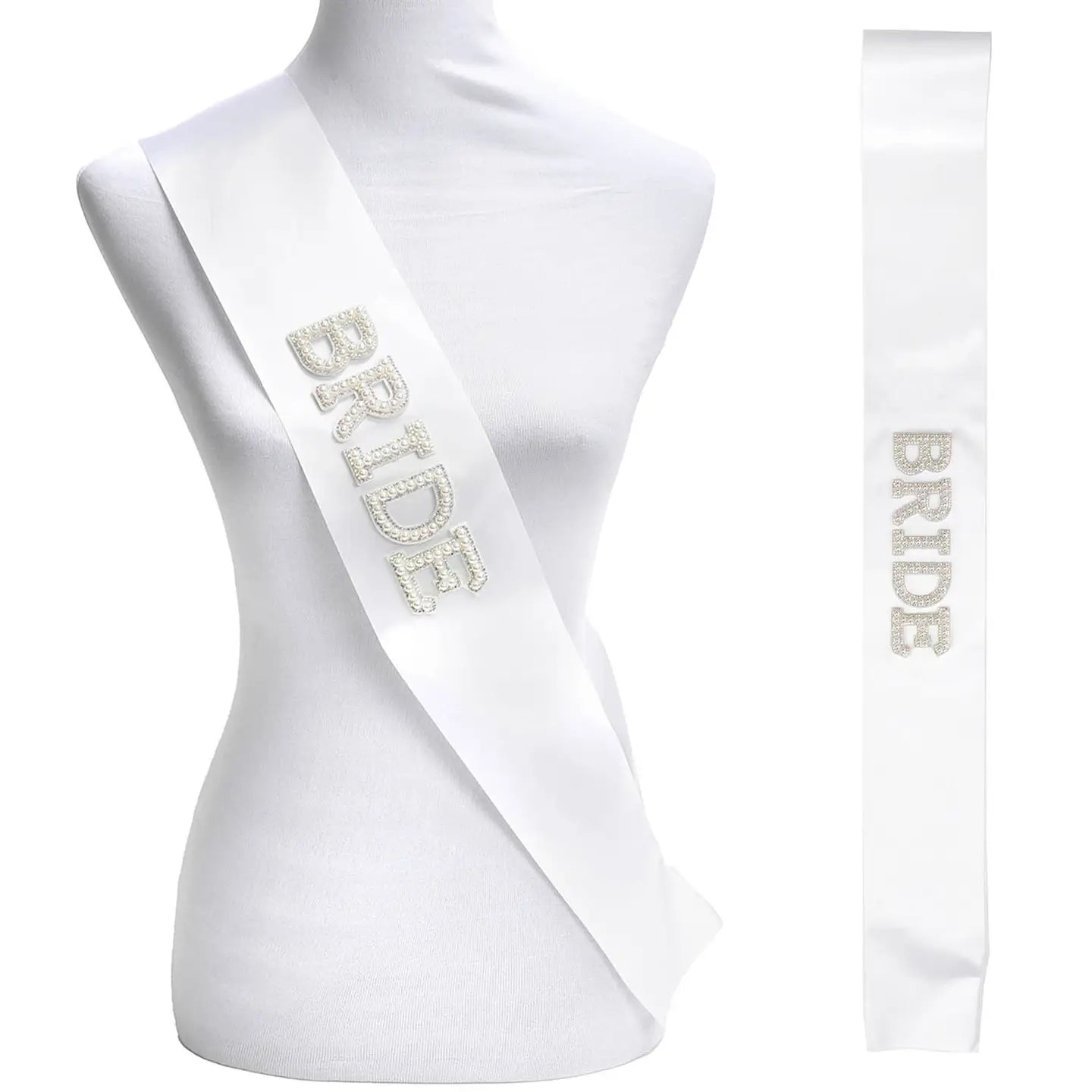 "Bride" Pearl Sash - White