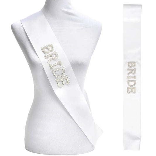 "Bride" Pearl Sash - White