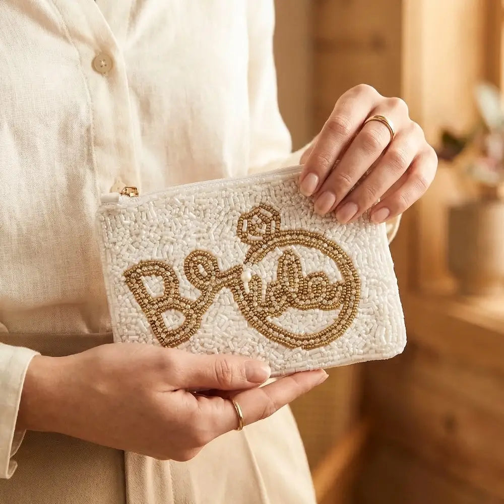 Bride and Ring Themed Seed Beaded Coin Purse - A.S.
