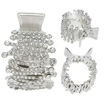 Silver Crystal Rhinestone Ponytail Metal Hair Claw Clip / Bridal