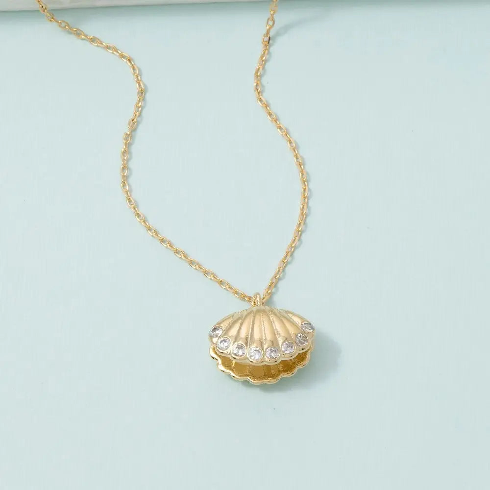 Gold Cz-Trimmed Scallop Shell Pendant Necklace - A.S.