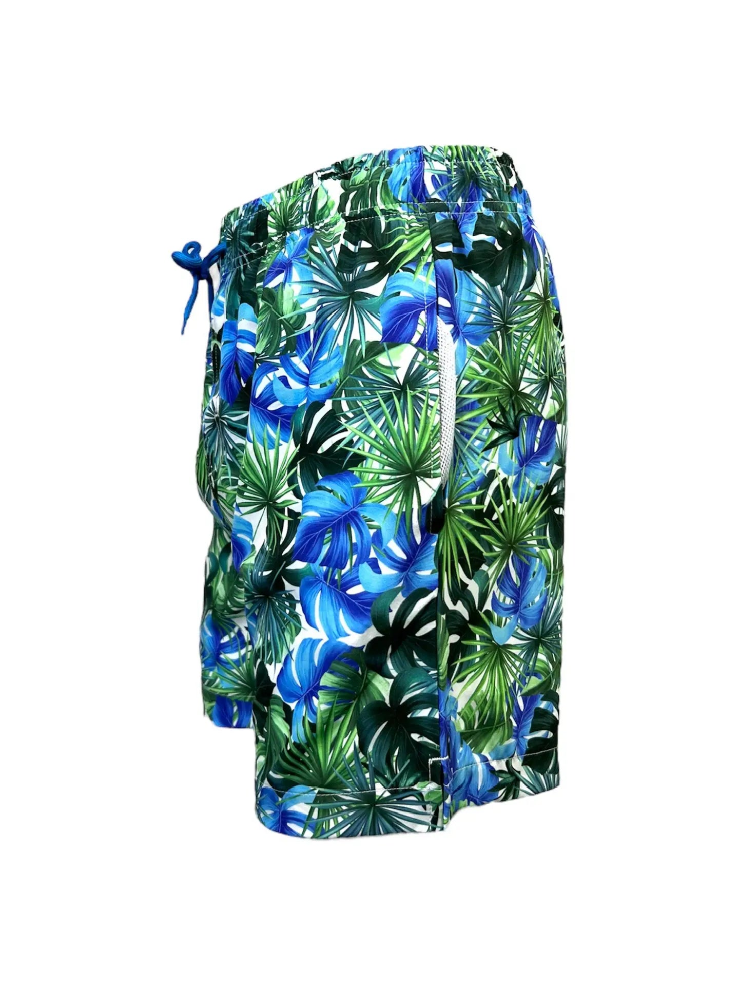 Men's Swim Shorts With Mesh Fabric Lining Blue/Green Jungle Leaves