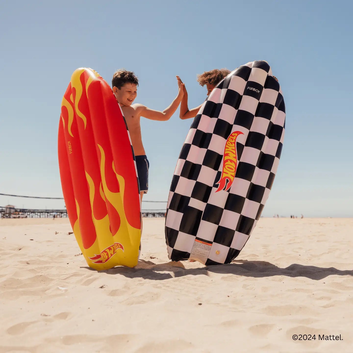 FUNBOY X Hot Wheels Kids Checkered Flame Surfboard (Reversible) Float