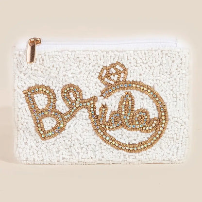 Bride and Ring Themed Seed Beaded Coin Purse - A.S.