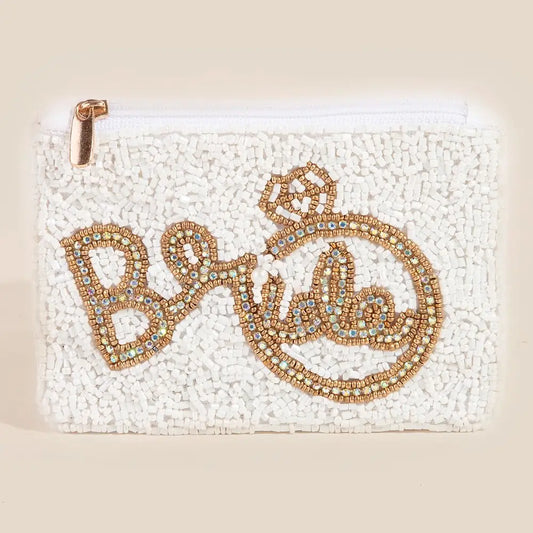Bride and Ring Themed Seed Beaded Coin Purse - A.S.