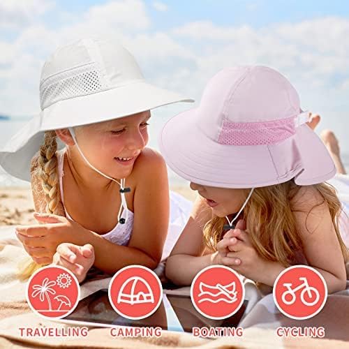 White Toddler Baby Adjustable Sun Hat with Bucket Wide Brim for Boys & Girls