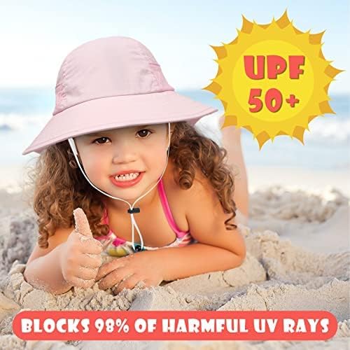 White Toddler Baby Adjustable Sun Hat with Bucket Wide Brim for Boys & Girls