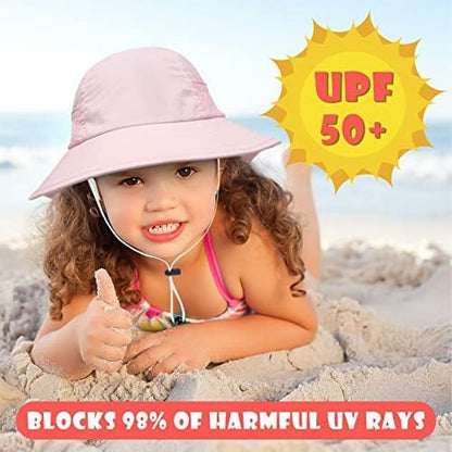 White Toddler Baby Adjustable Sun Hat with Bucket Wide Brim for Boys & Girls
