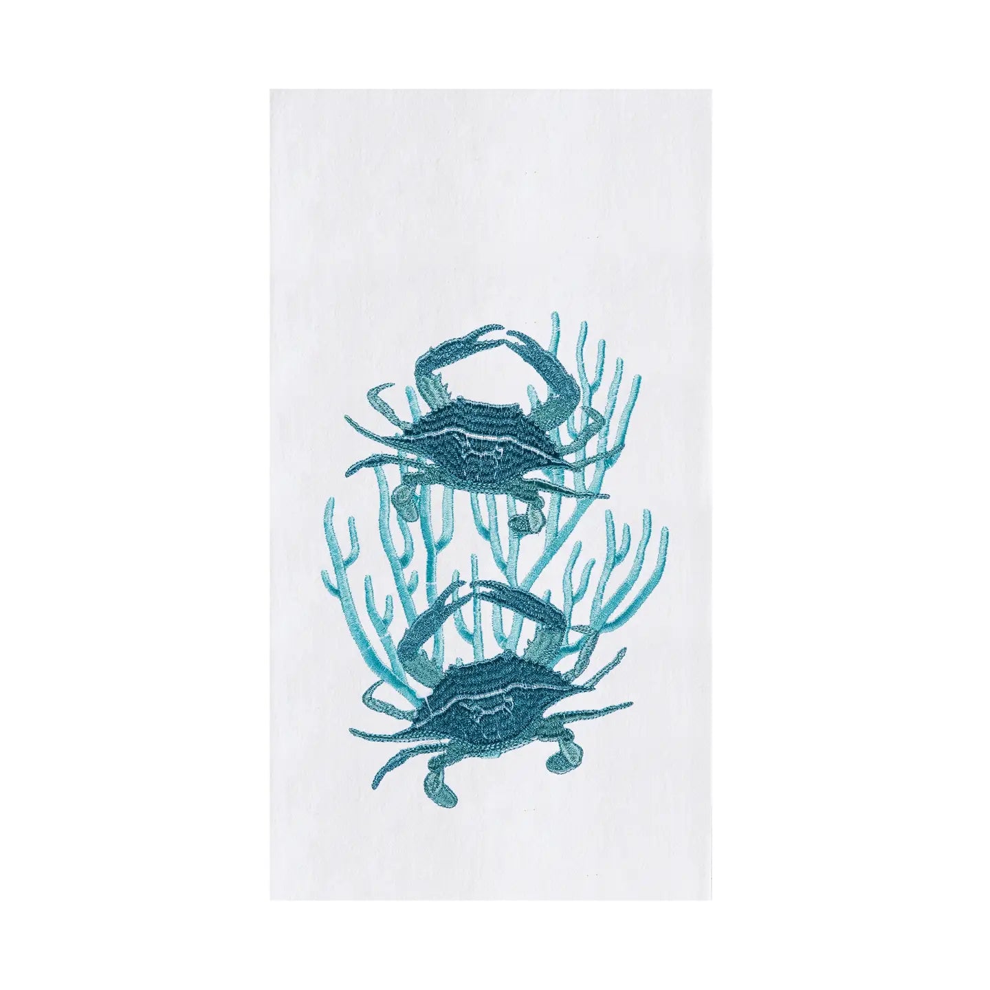Beachy Coastal Blue Crabs in Coral Flour Sack Kitchen Towel