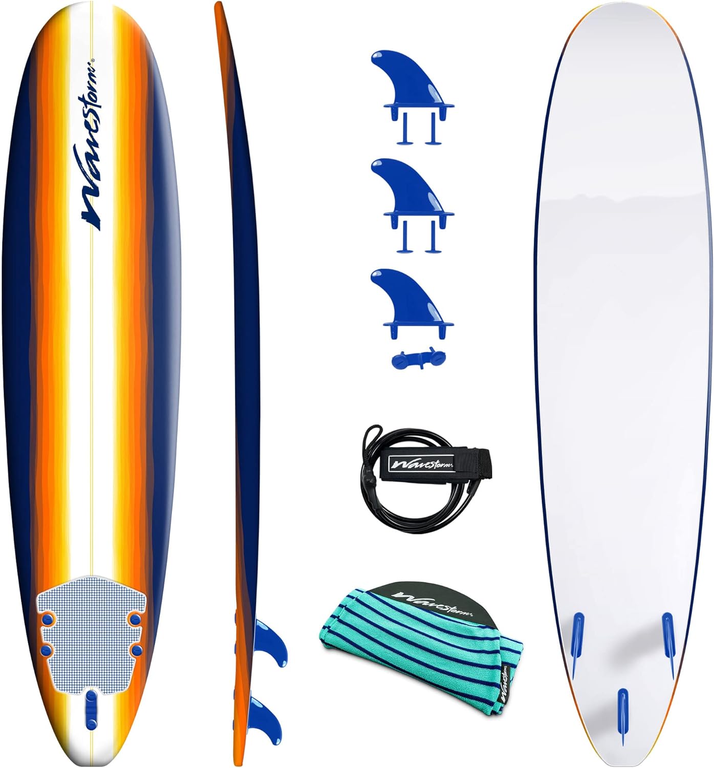 Wavestorm 8ft Classic Surfboard - Blue Org Sunburst