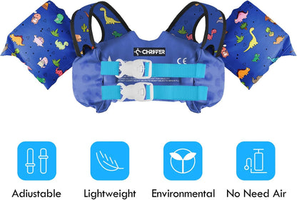 Chriffer Kids Dinosaur Swim Vest Life Jacket for 30-55 Pounds Boys and Girls, Toddler Floaties with Shoulder Harness Arm Wings for 2-7 Years Old