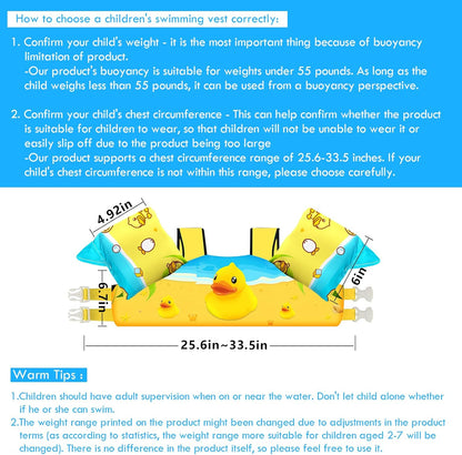 Chriffer Kids Duck Swim Vest Life Jacket for 30-55 Pounds Boys and Girls, Toddler Floaties with Shoulder Harness Arm Wings for 2-7 Years Old