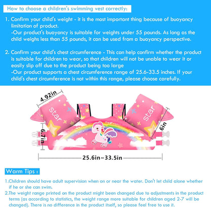 Chriffer Kids Unicorn Swim Vest Life Jacket for 30-55 Pounds Boys and Girls, Toddler Floaties with Shoulder Harness Arm Wings for 2-7 Years Old