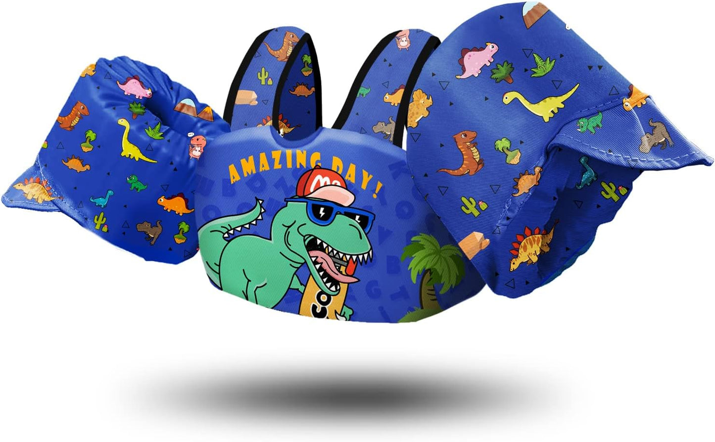 Chriffer Kids Dinosaur Swim Vest Life Jacket for 30-55 Pounds Boys and Girls, Toddler Floaties with Shoulder Harness Arm Wings for 2-7 Years Old