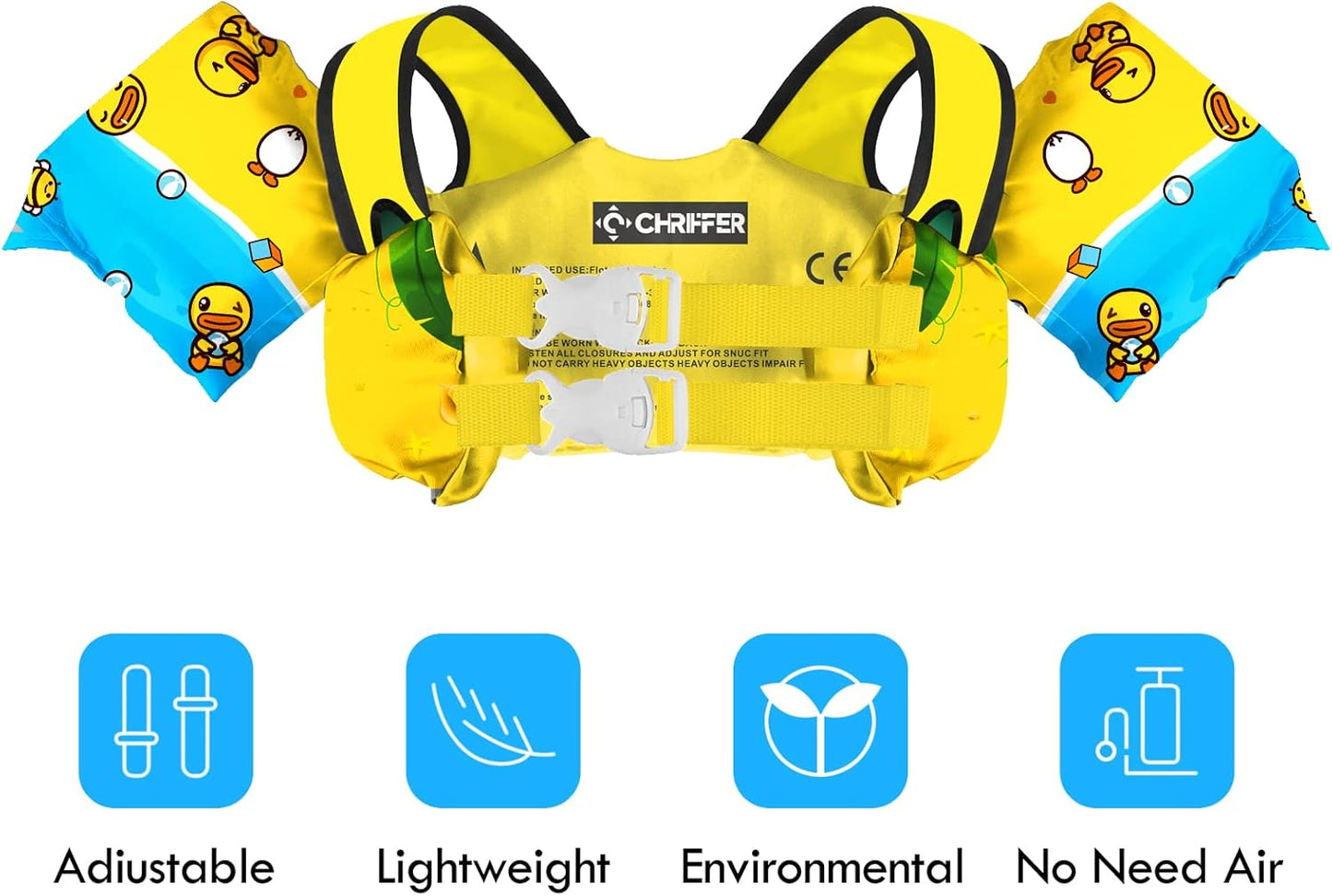Chriffer Kids Duck Swim Vest Life Jacket for 30-55 Pounds Boys and Girls, Toddler Floaties with Shoulder Harness Arm Wings for 2-7 Years Old