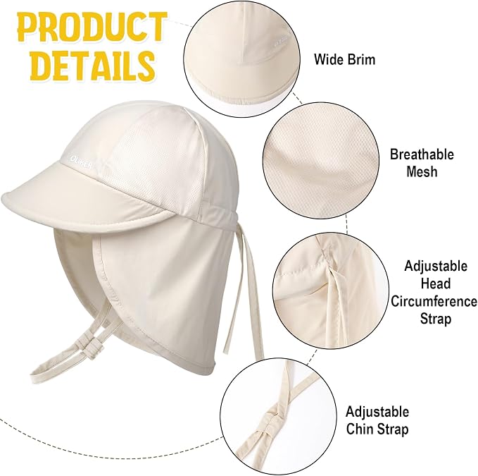 Cream Baby Sun Hat with Breathable Mesh, UPF 50+ Boys Girls Toddler Swim