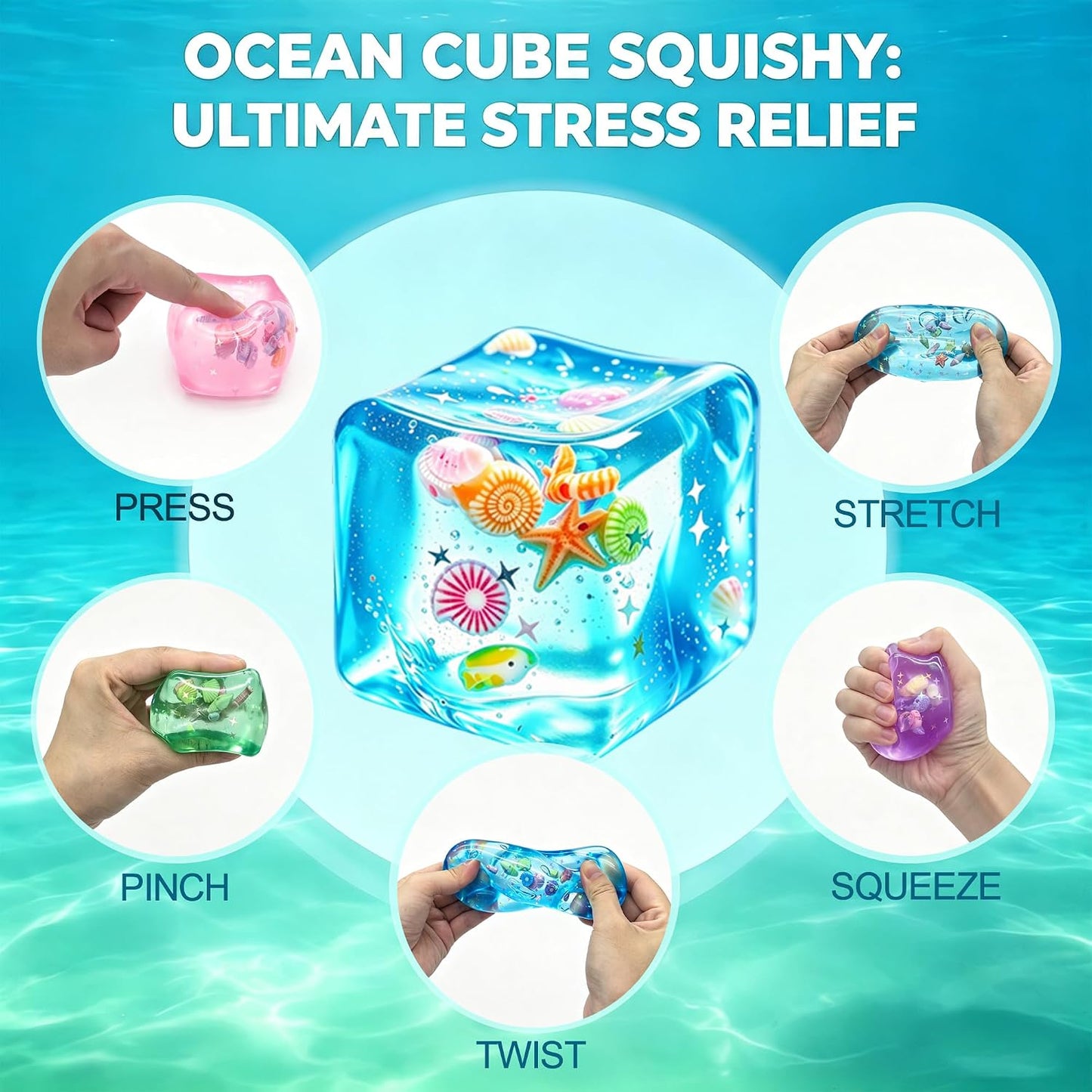 Ocean Squishy Cube - Stress Relief - Fidget Toy