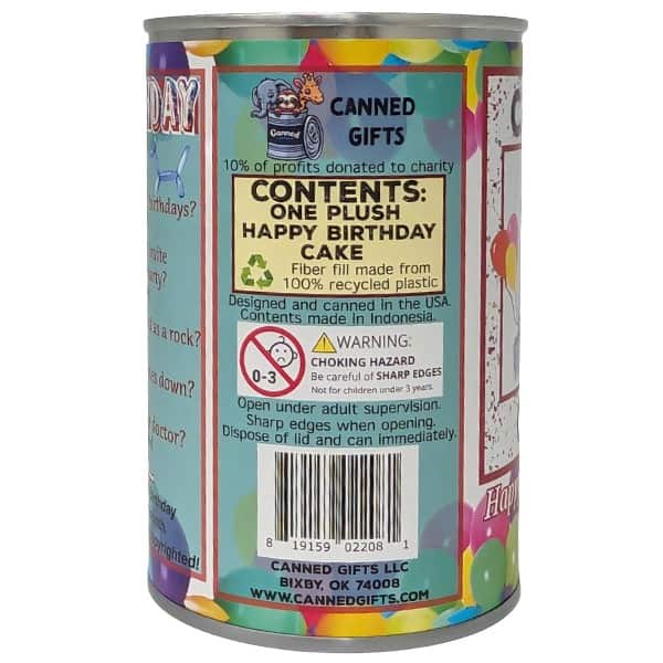 Canned Gifts - The Canned Birthday Cake - Stuffed Animal Plush W/Jokes