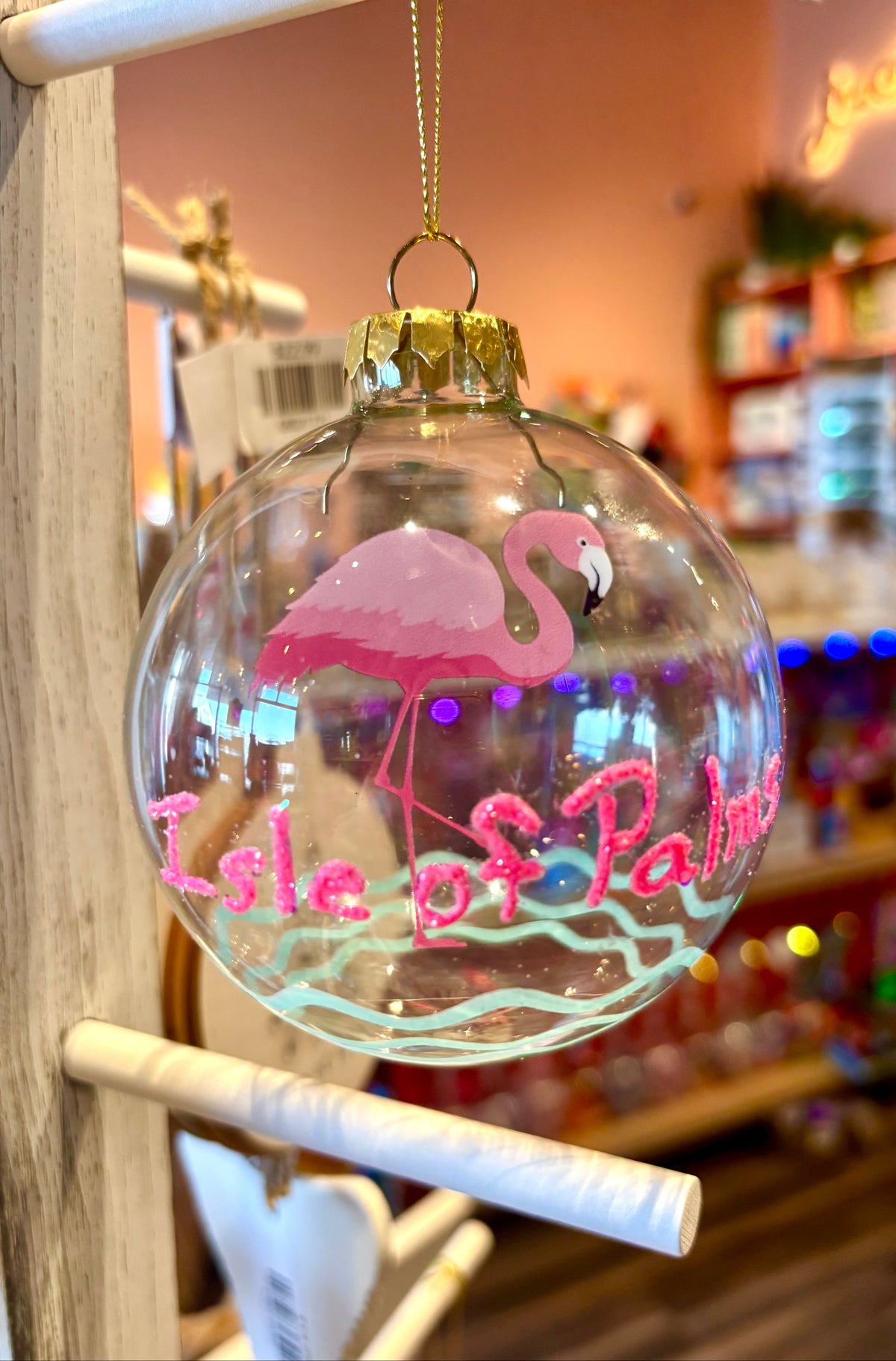 Isle of Palms Coastal Christmas Pink Flamingo Sand Keeper Glass Ornament in Gift Box