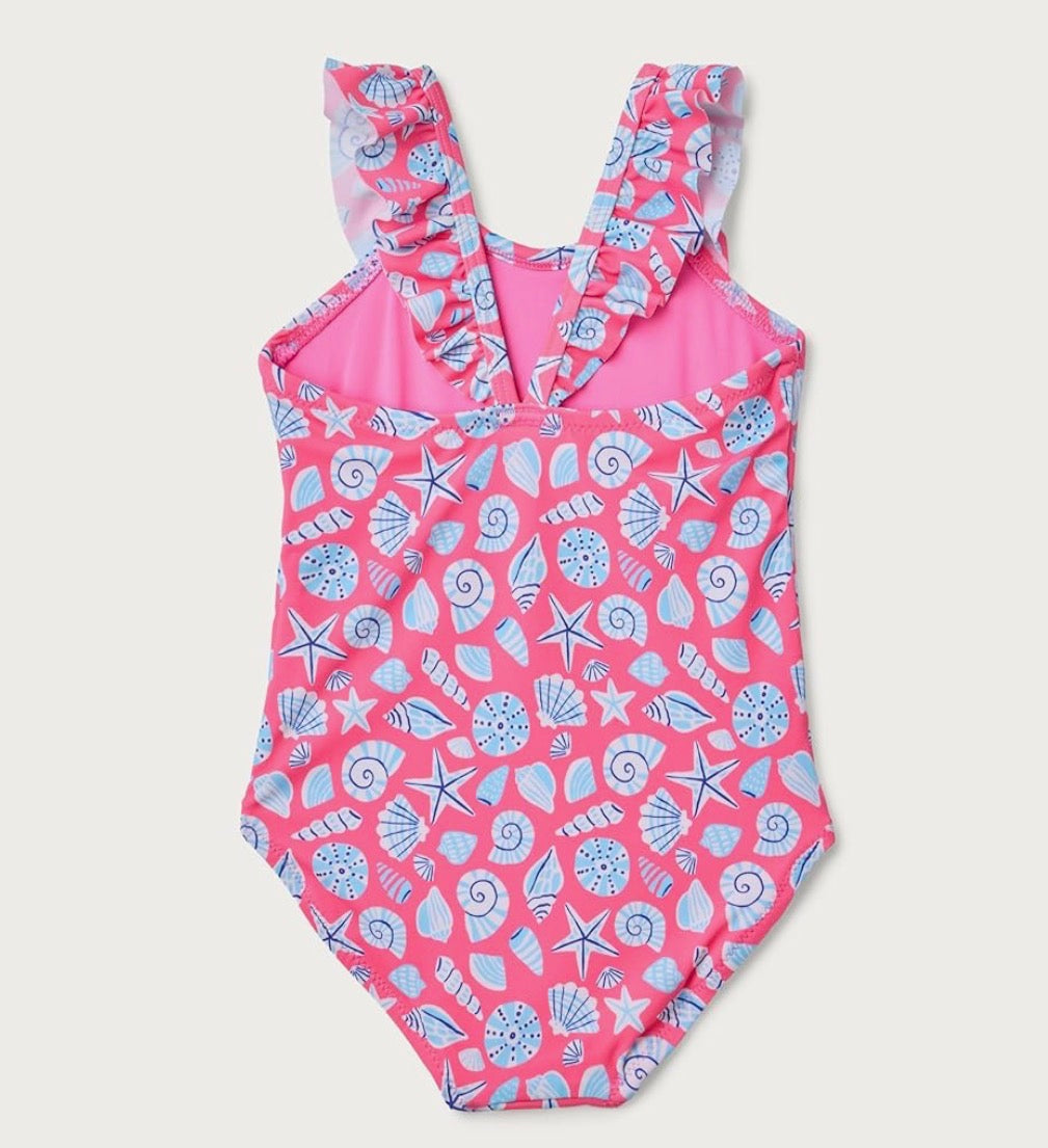 Girls / Toddlers Ruffled One Piece Pink Shells Swimsuit-bathing suit