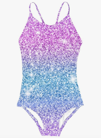 Girls Sparkle Pink/Blue/Purple One Piece Bathing Suit