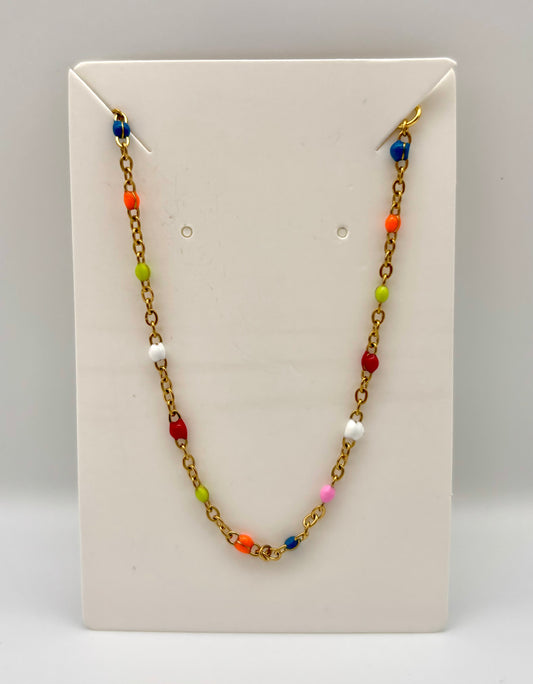 Multi Colored Beads on a Gold Chain Bracelet