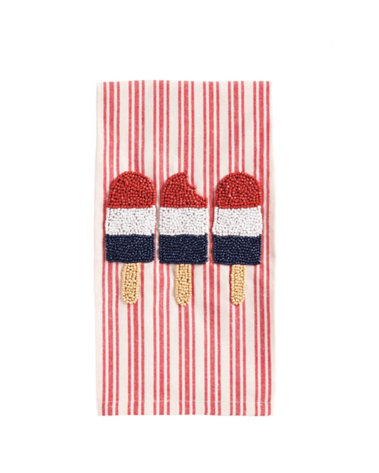 Ice Pop Red White and Blue Beaded Towel