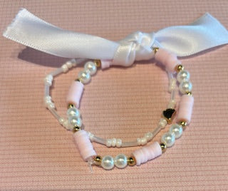 Local Handmade Bracelet Double White & Pink Heart