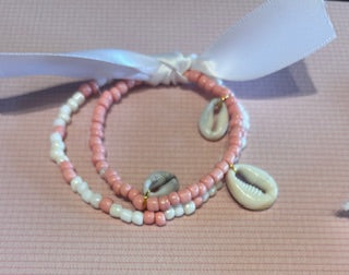 Local Handmade Bracelet  Double Pink & White Shell