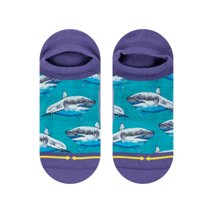 MERGE4 GREAT WHITE SHARKS NO SHOW SOCKS WITH ART BY TAYLOR REINHOLD - ADULT