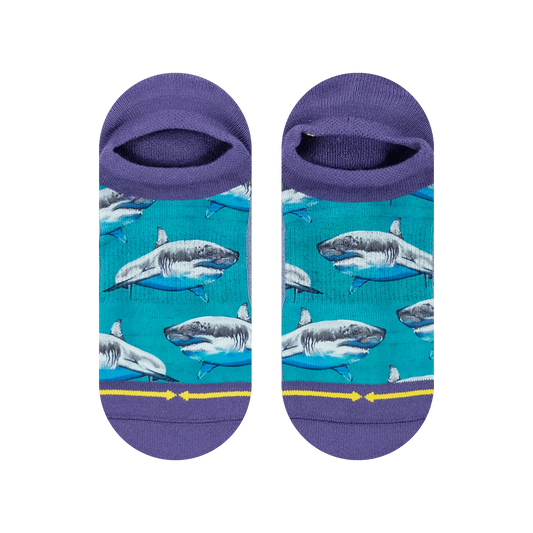 MERGE4 GREAT WHITE SHARKS NO SHOW SOCKS WITH ART BY TAYLOR REINHOLD - ADULT