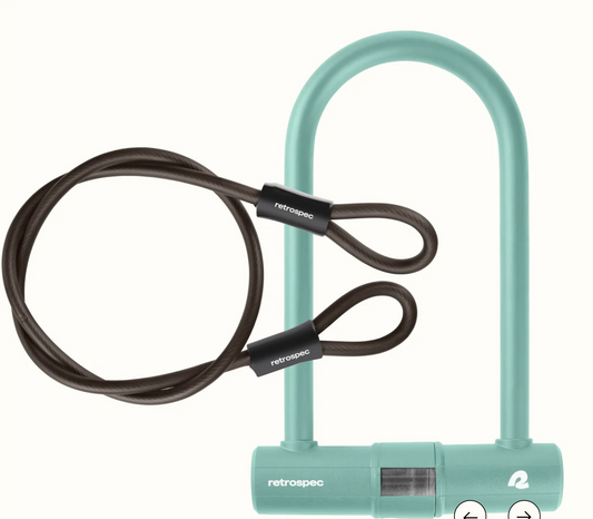 Retrospec Lookout U-Lock Key and Cable - 14mm 9"x4" + 10mm 4' Cable - w/bracket - Matte Matcha