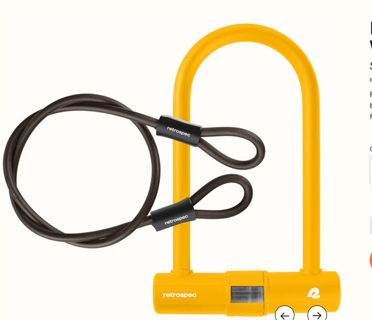 Retrospec Lookout U-Lock Key and Cable - 14mm 9"x4" + 10mm 4' Cable - w/bracket - Matte Sunflower