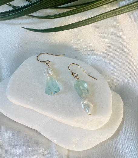 Bella Mack Aqua & Pearl Earrings