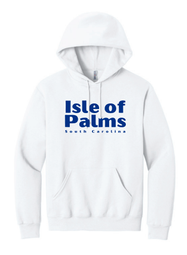 Adult Unisex - Isle of Palms, South Carolina Hoody in White with Dark Blue Logo